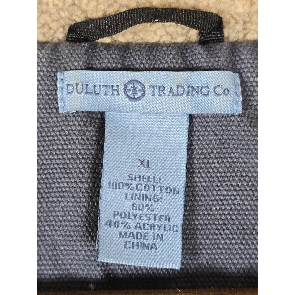 Duluth Trading Co Mens XL Blue Canvas Sherpa Fleece Lined Full Zip Work Vest
